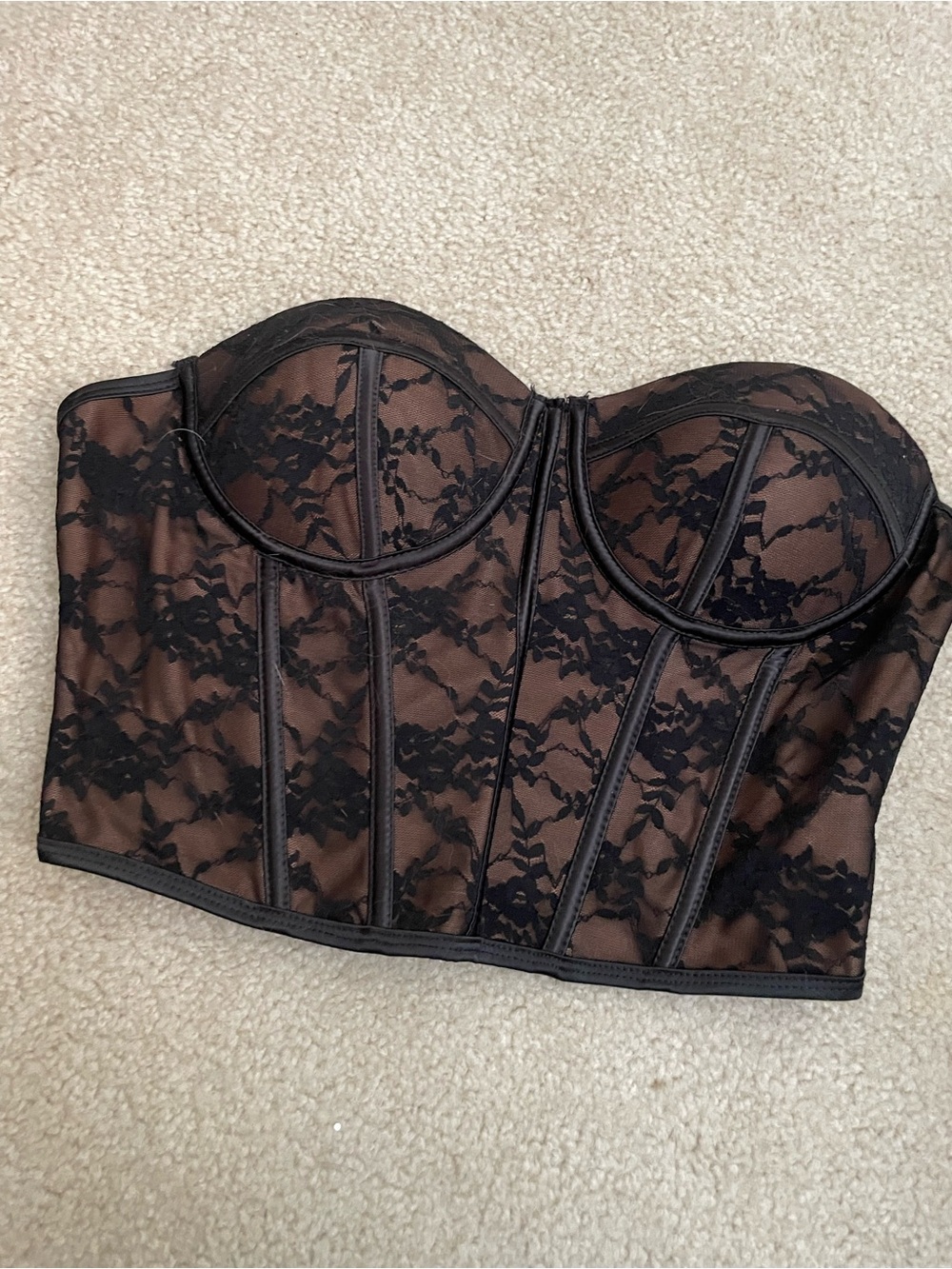 SHEIN Black Lace Strapless Longline Bustier Top